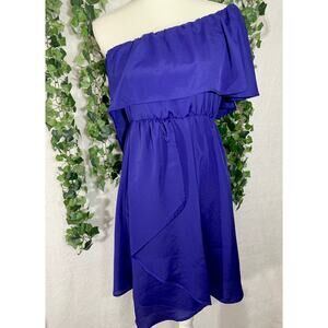 Vintage Hello Miss Royal Blue Asymmetrical One Sleeve Ruffle Mini Dress Small